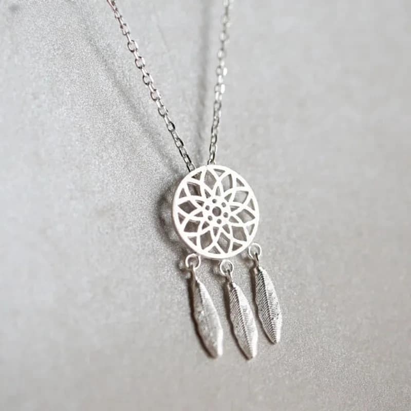 Hot 925 sterling silver feather dream catcher necklace wholesale Korean version of the simple fashion wild sweet jewelry XL190