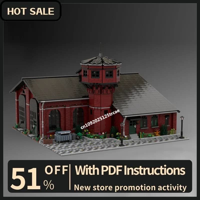 New 7180Pcs Farm Hot Street View Moc Modular Historical Locomotive Shed Model Building Custom Puzzle Diy Creative Ideas Toy Gift