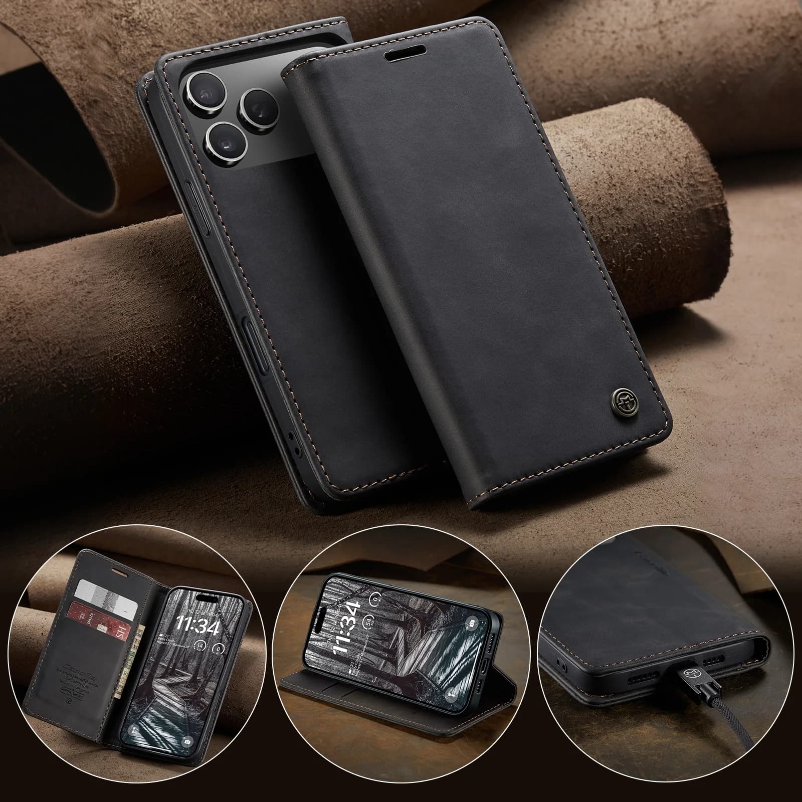 Caseme-013 For Apple iPhone 17 /Promax 16 15 14 13 12 11 X XR XS Max Book Flip PU Leather Wallet Case Fold Card Slot Stand Cover