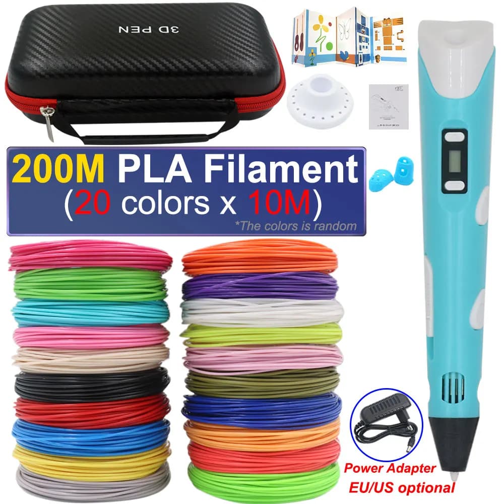2026 Penna da stampa 3D per bambini creativi con adattatore di alimentazione Display LCD Custodia da viaggio Filamento PLA Bambini Compleanno Natale Regalo fai da te
