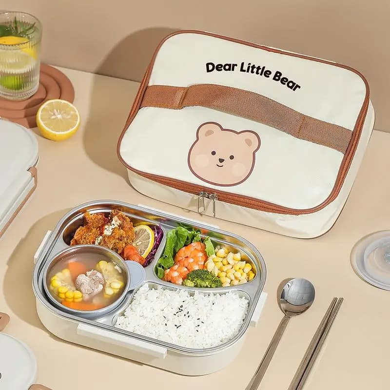Lunch Box per bambini a 2 strati Piatto da pranzo per la scuola in acciaio inossidabile 304 Contenitore per pasti diviso Simpatico cartone animato Design per studenti Lunchware