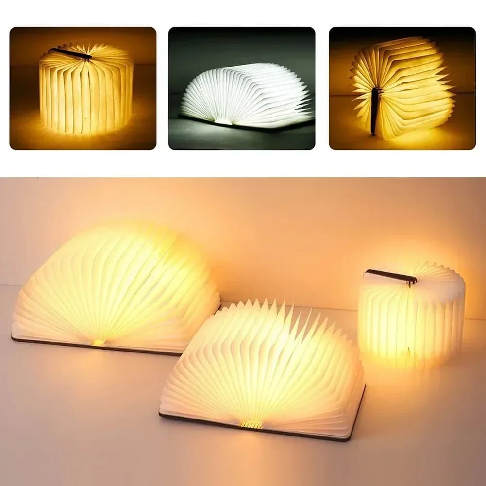 Lampada da libro 3D pieghevole in legno creativa luce notturna a LED colore RGB ricarica USB lampada da tavolo per camera da letto per regali di compleanno per bambini caldi