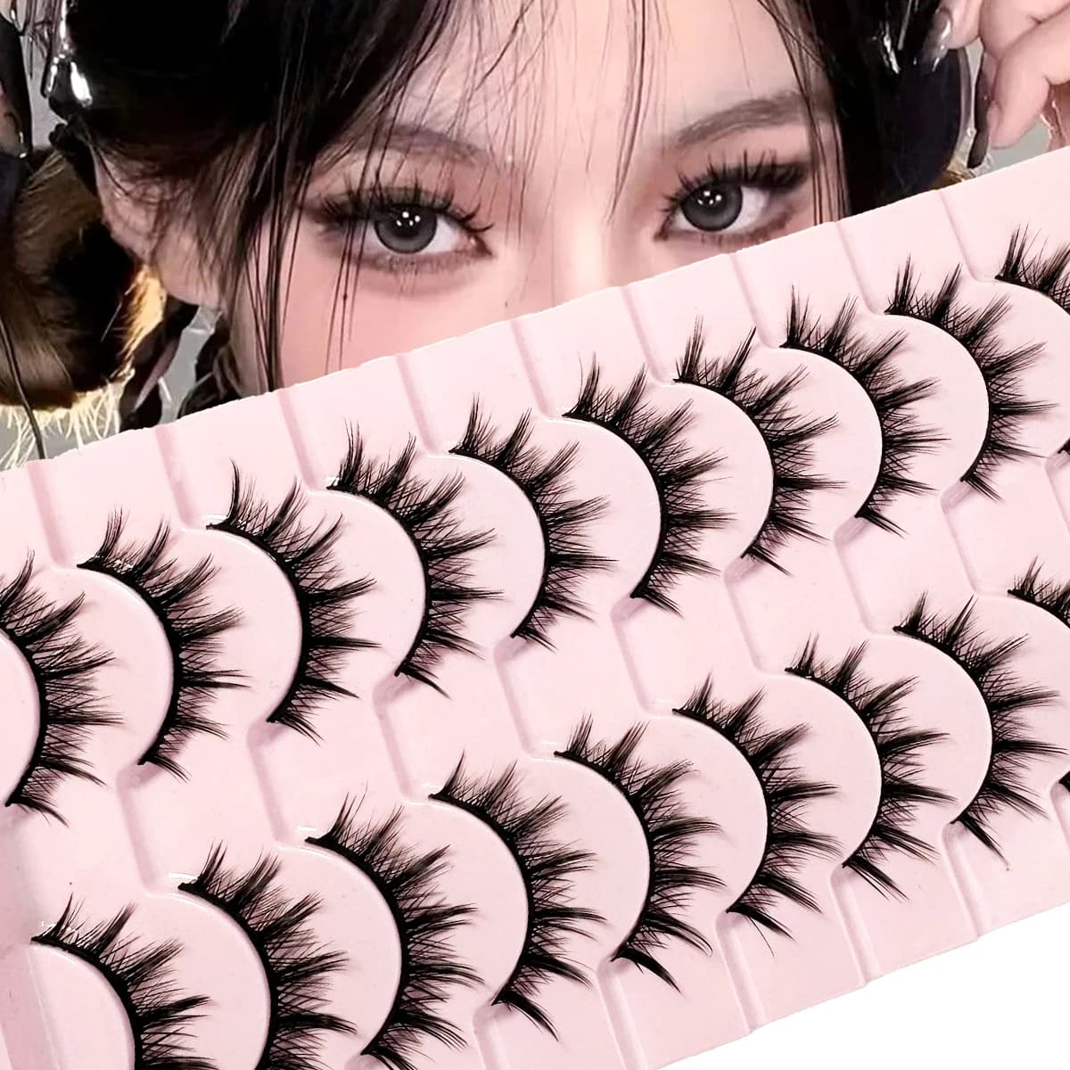 10 pairs of fake eyelashes effect cat eyes - extra long and thick for makeup and extension of eyelashes