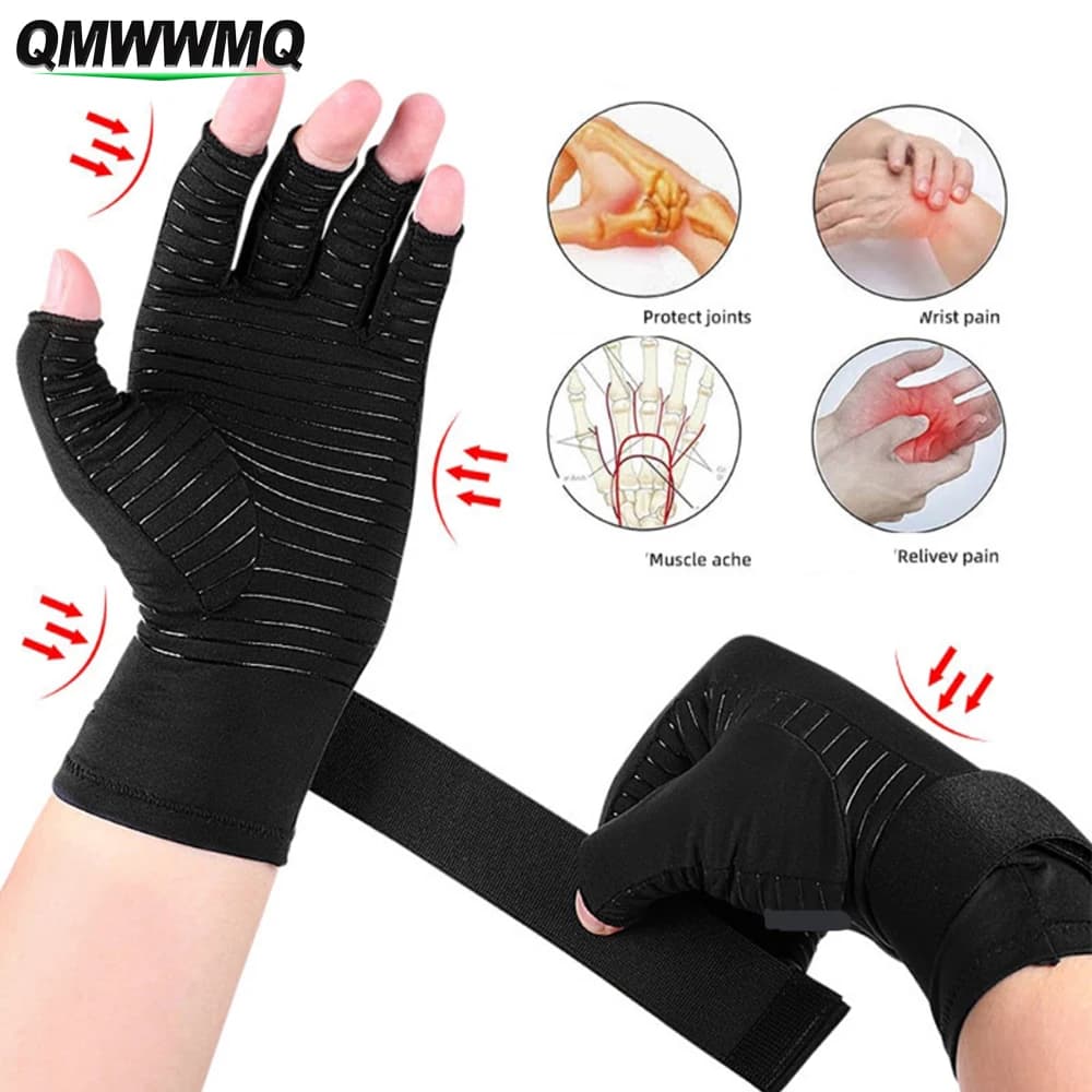 1Pair Medical Arthritis Gloves with Strap,Open Finger Glove Hand Wrist Support for Rheumatoid Arthritis Carpal Tunnel,Tendonitis