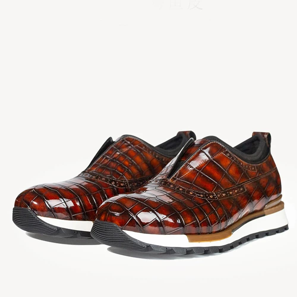 jiumufushi scarpe da uomo per il tempo libero scarpe da coccodrillo maschili moda pennello colore vino rosso