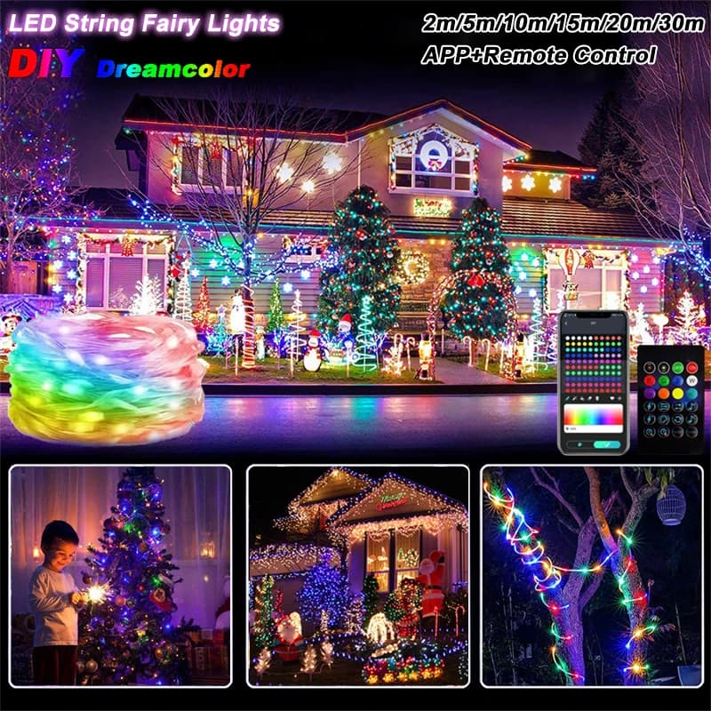 Luci a stringa LED intelligenti Controllo APP 2-30M RGBIC Dreamcolor Fata Luce festone per la festa di Natale Decorazione tenda della stanza Ghirlanda