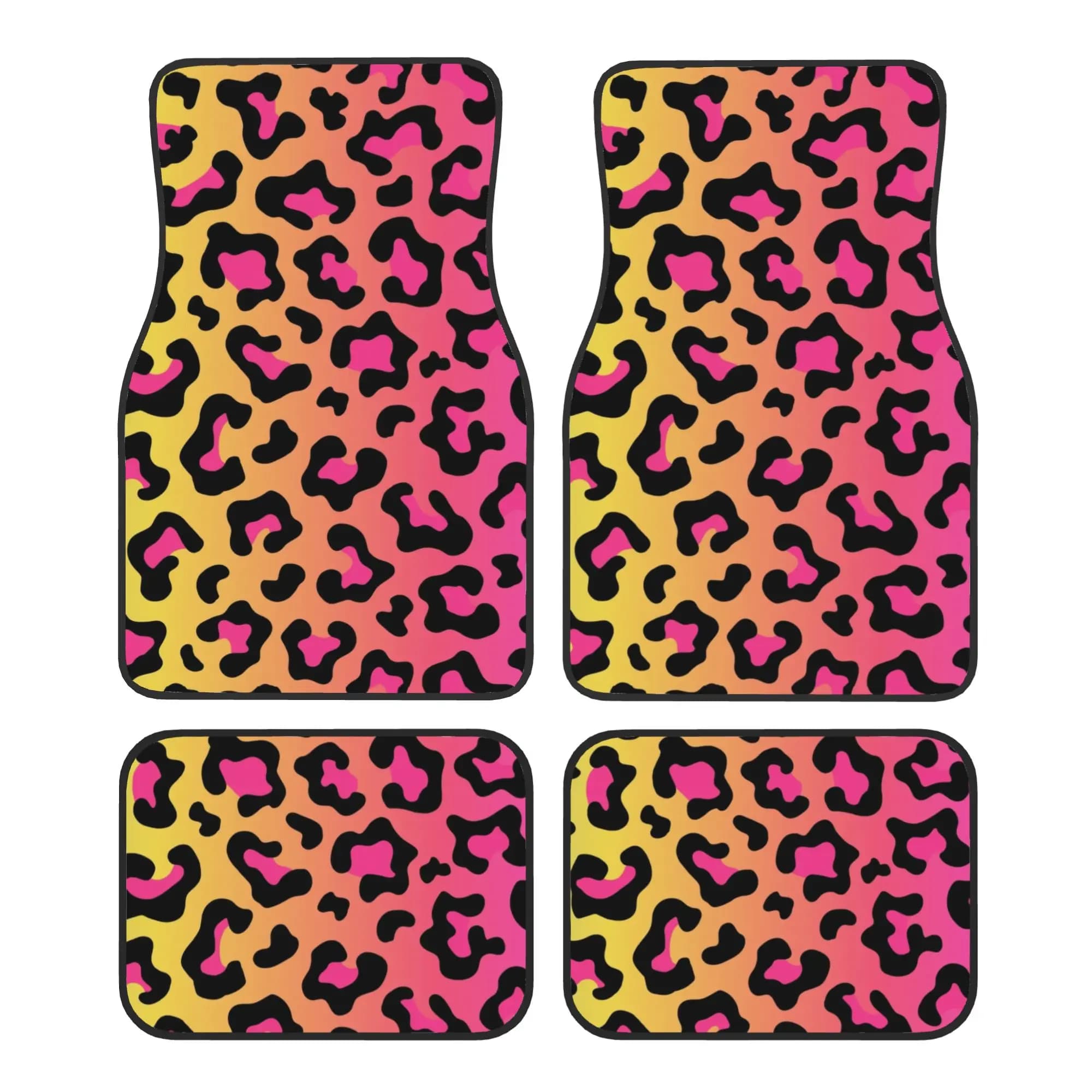 Crystal Velvet Car Floor Mats 4 Pcs Non-Slip Carpets Rugs Rainbow Leopard Print Universal Car Front Rear Carpets Foot Mats