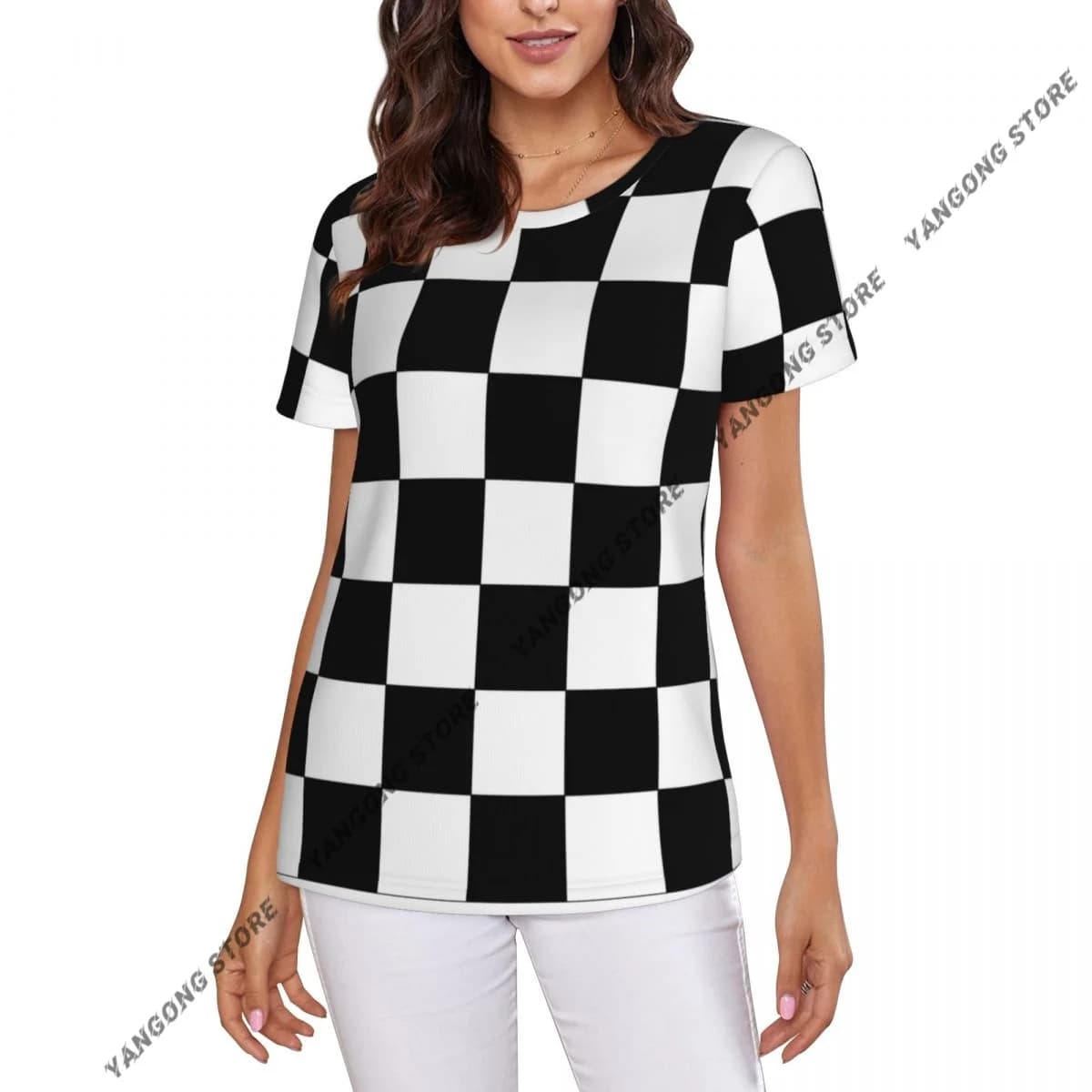 Women's T-shirt ladies casual Chess Board Illustration female T-shirt short-sleeved T-shirt summer thin tops