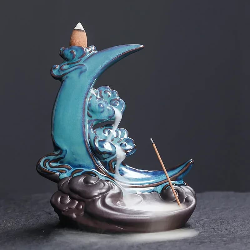1pc, Moon-shaped Ceramic Incense Burner for Home Decor with Backflow Feature Incense Stick Holder (Without Incense)