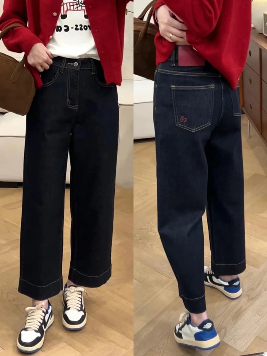 Jeans in denim a vita alta a gamba dritta da donna, taglie forti, effetto snellente, a gamba larga, pantaloni a nove punti, controllo pancia, bootcut