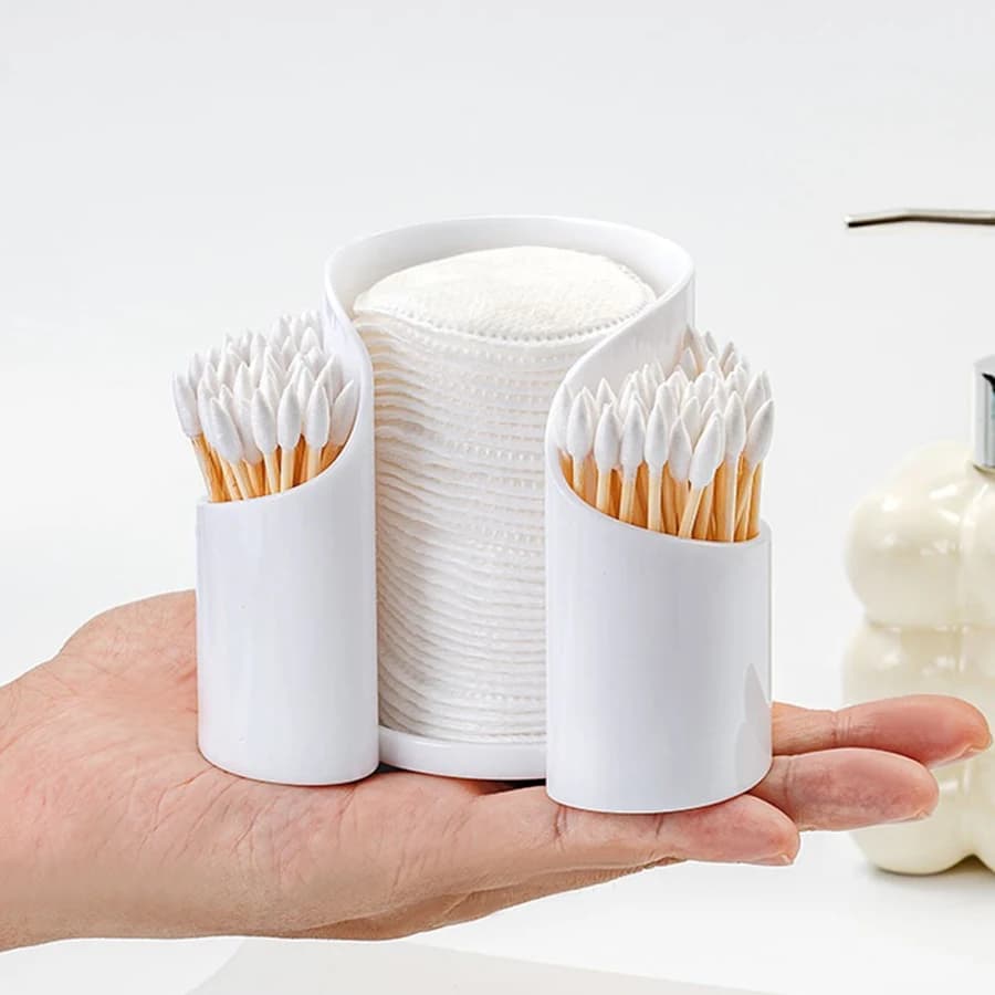 Transparent Q-tip Door, Container Organizer for Sticks and Coton Balls, Transparent Container for Bathroom Accessories and Make-up