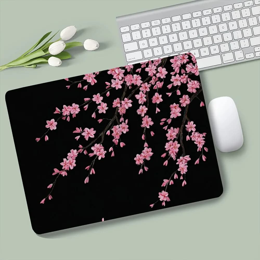 Mini tappetino per mouse da gioco con motivo a fiori di ciliegio, tappetino da scrivania antiscivolo in gomma per PC e ufficio