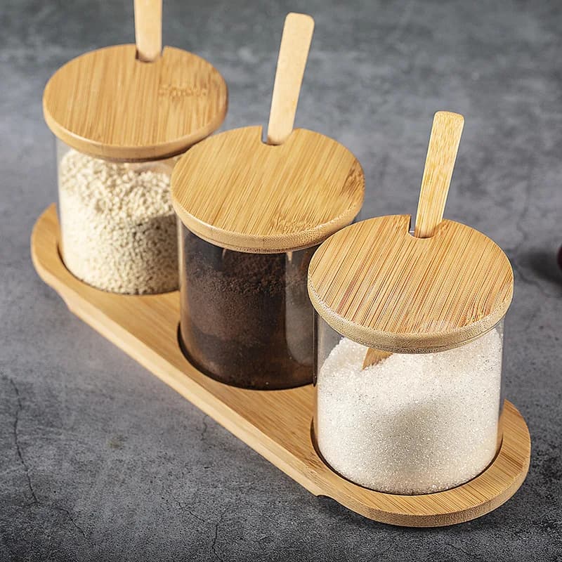 High Borosilicate Glass Bottle Set, Japanese-Style Spice Jar, Coffee Sugar Seasoning Box With Wooden Lid, Wholesale From