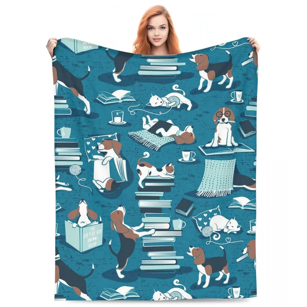 Happy Dog Cute Beagle Blanket Fleece Sofa Throw Blanket Warm Throw Blankets for Home Bedroom Travel Throws Bedspread Quilt