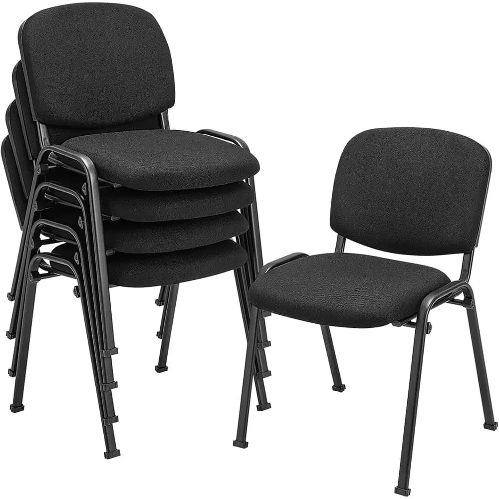 Sedie impilabili nere per sala d'attesa con cuscini imbottiti, set da 5
