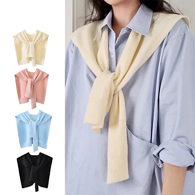 Autunno korean knitted hot winter women blouse shoulders neck fake cloak knotted scarf Stripe Neck Guard Women's shoe