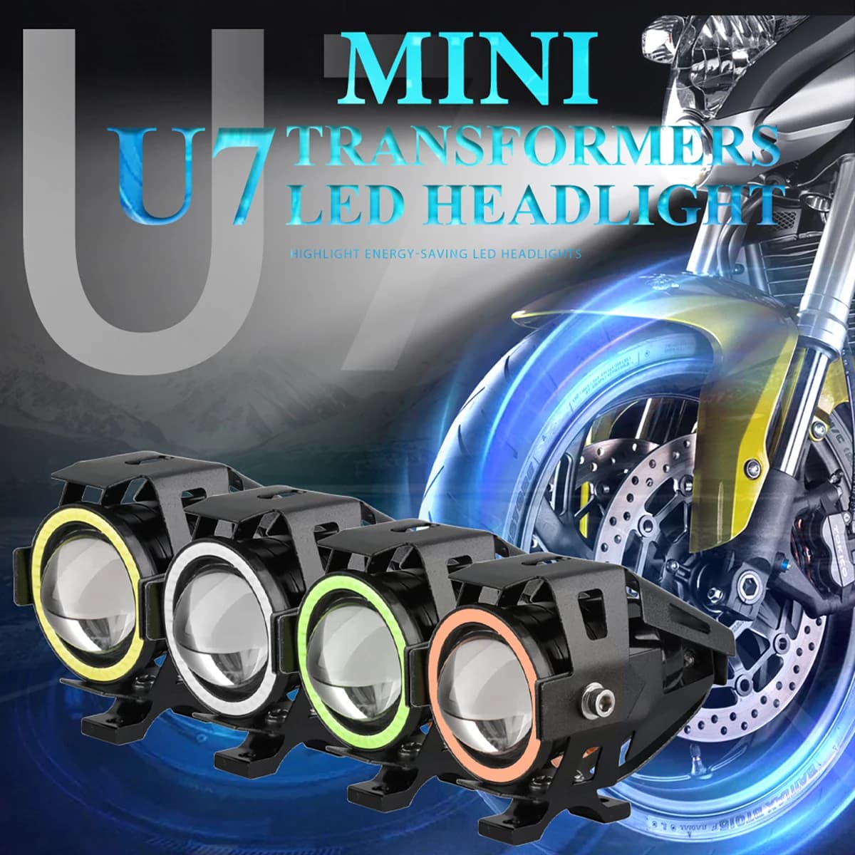 2pcs U7 Motorcycle LED Spotlight Mini Headlight Car Mini Headlamp Fog Lamp Work Light Pickup Truck Scooter Additional Headlights