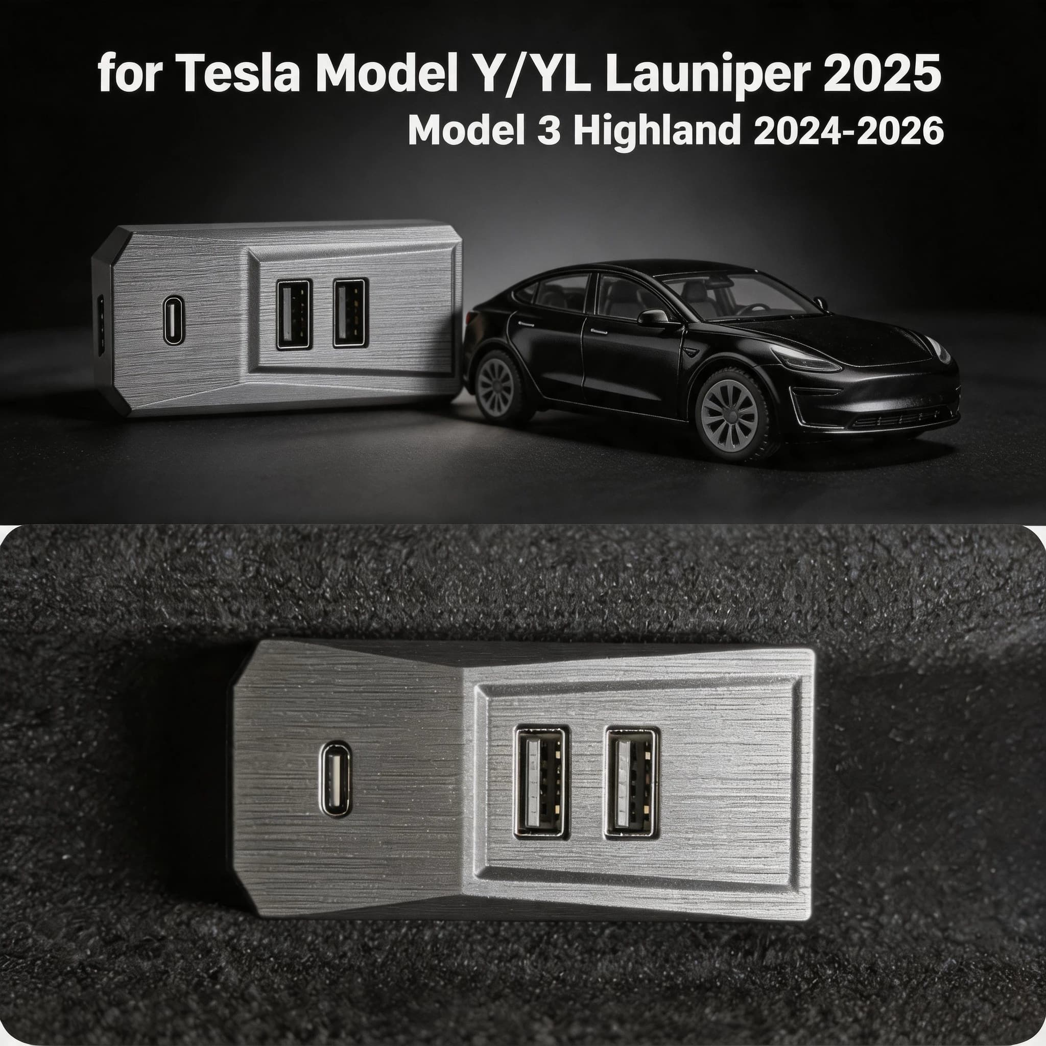 Hub USB compatto a scomparsa per vano portaoggetti per Tesla Model YL Y Juniper Launch Model 3 Highland, splitter Type-C, docking station