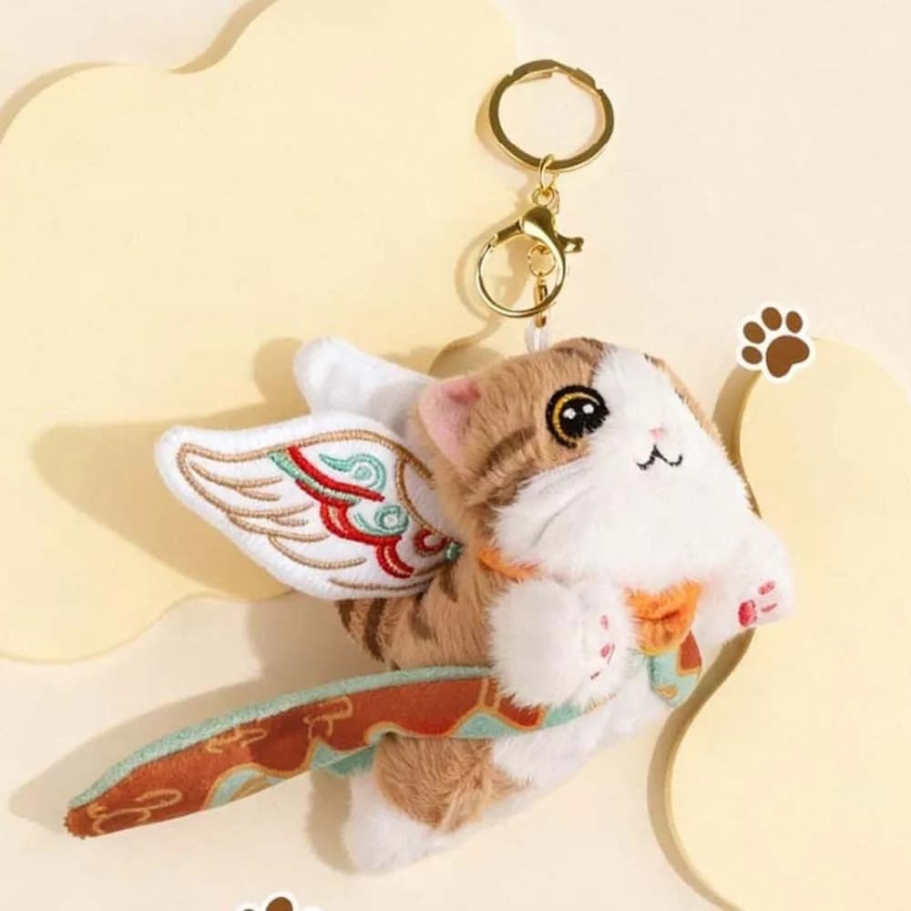 Mini Soft Flying Cat Pendant Chinese Style PP Cotton Nine-Colored Deer Keychain Cute Cartoon Key Ring Students