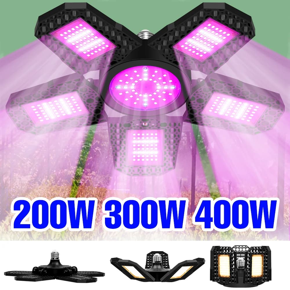Lampada LED per Coltivazione a Spettro Completo 400W E27/E26 Pieghevole per Piante da Interno, Serra, Tenda, Fiori, Semi, Verdure, Illuminazione Supplementare