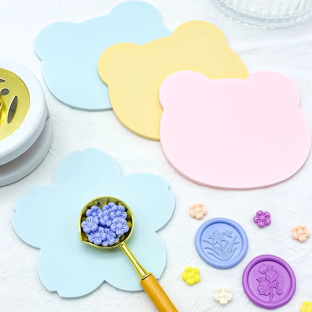 Wax Seal Mat Cherry Blossom Bear Apple Minimalist Wax Seal Mold Release Mat Heat-Resistant Mat Non-Stick Mat Silicone Material