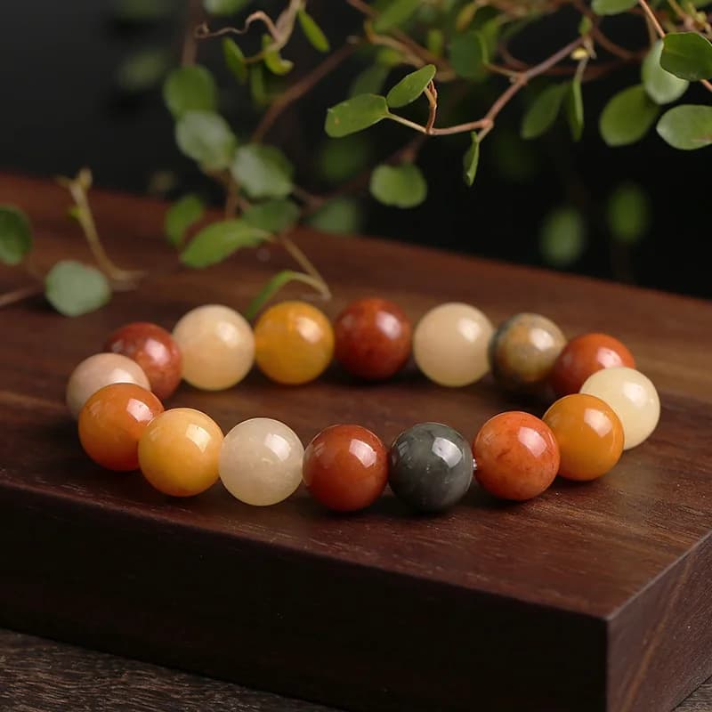 Bracciale in seta dorata Xinjiang unisex alla moda naturale, stile coppia con perline di giada