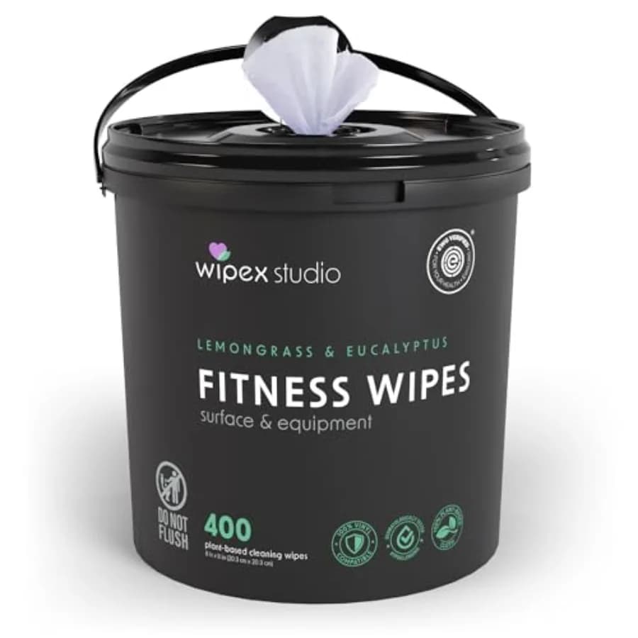 Salviette detergenti per tappetini yoga Wipex, verificate EWG, 400 pezzi a base vegetale con citronella, eucalipto e aceto, per palestra e attrezzature fitness