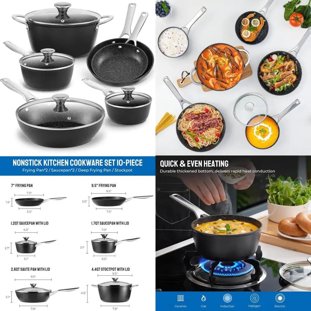 10 Piece Induction Dispenser Set, Compatible with All Stoves, Dishwasher Washable, Includes Tiles, Pots and Drawers