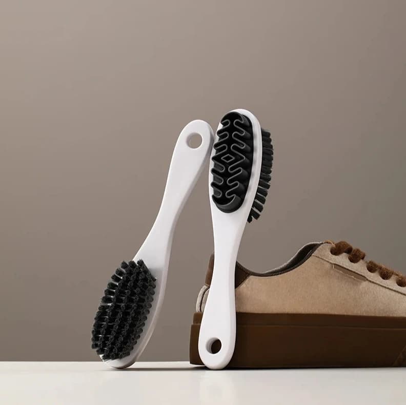 Spazzola per bucato in morbido TPR 2 in 1, spazzola per scarpe in pelle scamosciata, spazzola per pulizia scarpe su due lati, detergente per pelle scamosciata