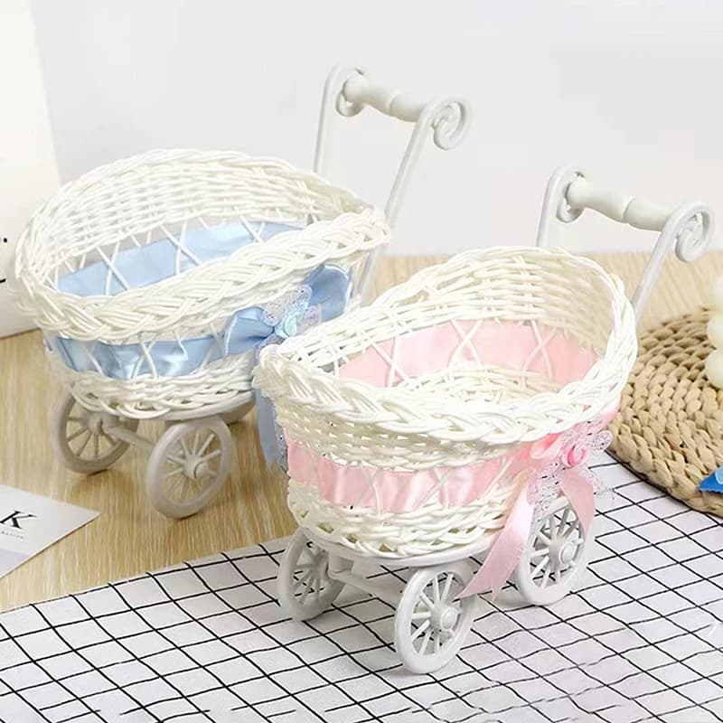 Cesto per passeggino in vimini, decorazione mini, grazioso contenitore per giocattoli, frutta e caramelle