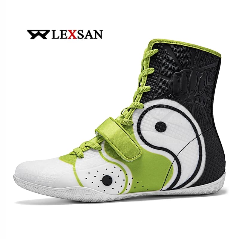 Lexsan Boxing Boots – Leather upper, breathable lining, anti-slip pivot outsole, ankle support. Built for the ring.