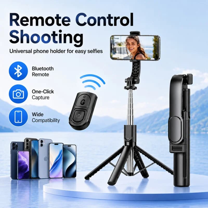 Treppiede portatile per selfie Bluetooth, 360° ° Supporto per telefono regolabile con base anti-vibrazione a 4 gambe, supporto estensibile per live streaming