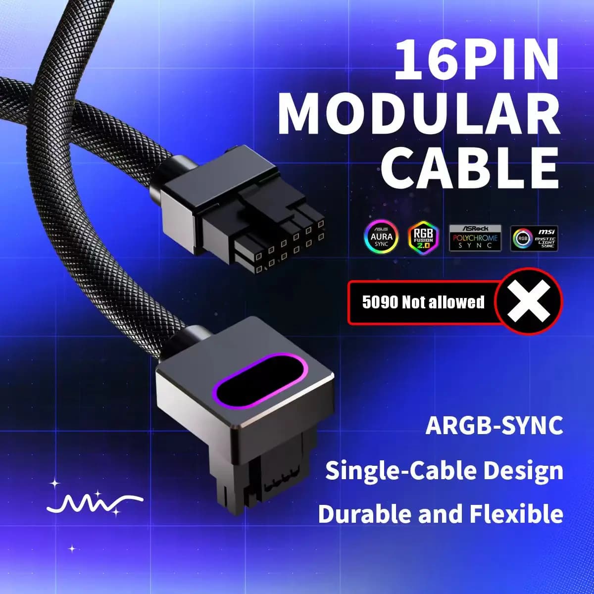 Cavo modulare AIJS GPU16PIN, ARGB 12VHPWR con 5V 3 pin, 18AWG 90 ° Design maschio-maschio ad angolo retto, 5090 / 3070 non è applicabile