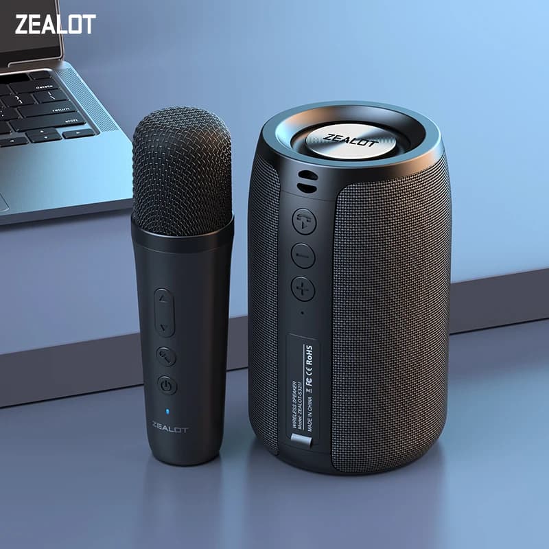 Zealot-S32 Karaoke Machine Portable Bluetooth 5.3 Speaker System with 1-2 Wireless Microphones Home Family Festival Gifts