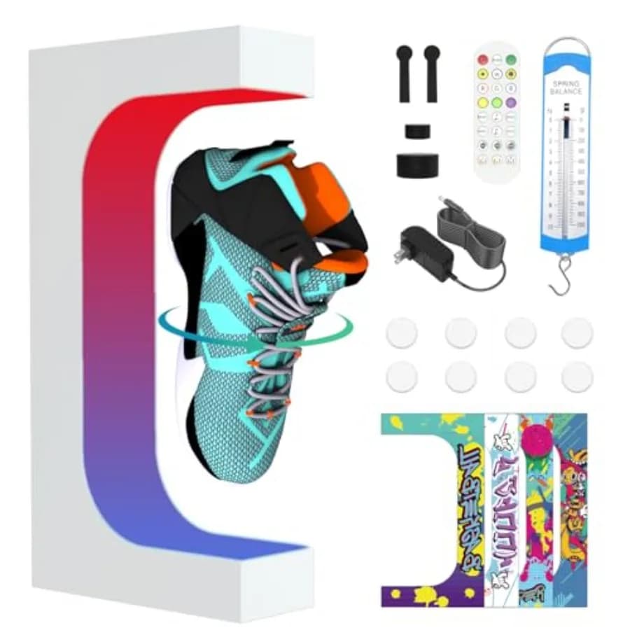 Espositore Magnetico Fluttuante per Scarpe con Rotazione Automatica a 360° e Luce LED per Collezionisti di Sneaker/Esposizioni Pubblicitarie/Decorazione Casa