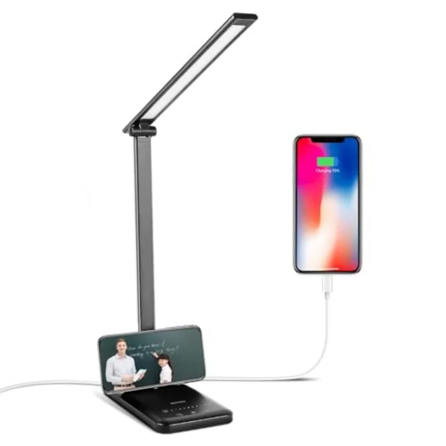LED Desk Lamp, Eye-Caring Table Lamps with 5 Brightness Levels and 5 Lighting Modes, 45 Min Auto Timer, Touch Control and Memor