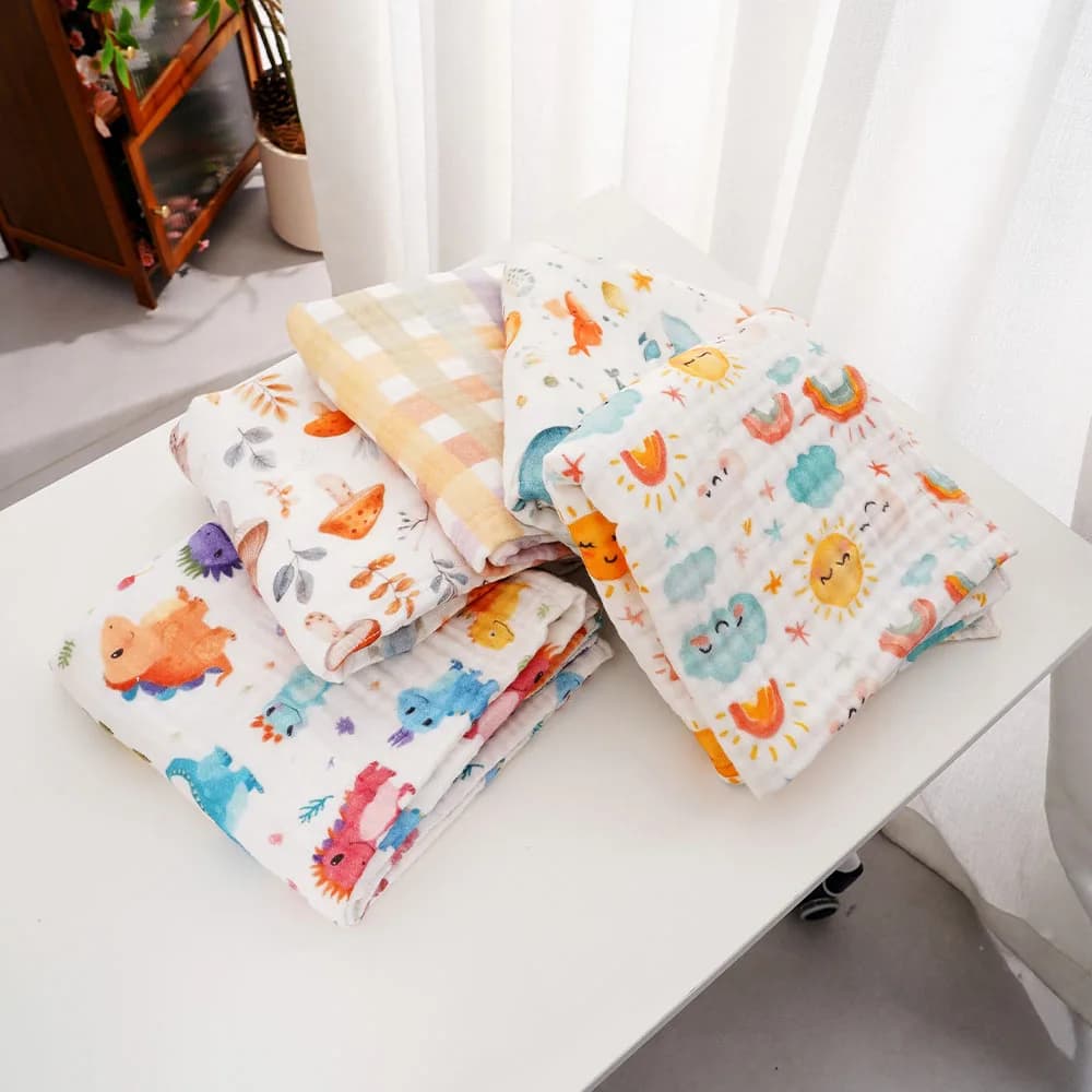 Elinfant 6 Layers 100% Cotton Warm Baby Muslin Swaddle Blankets For Winter,Lightweight Bubble Gauze Swaddle Blankets For Newborn