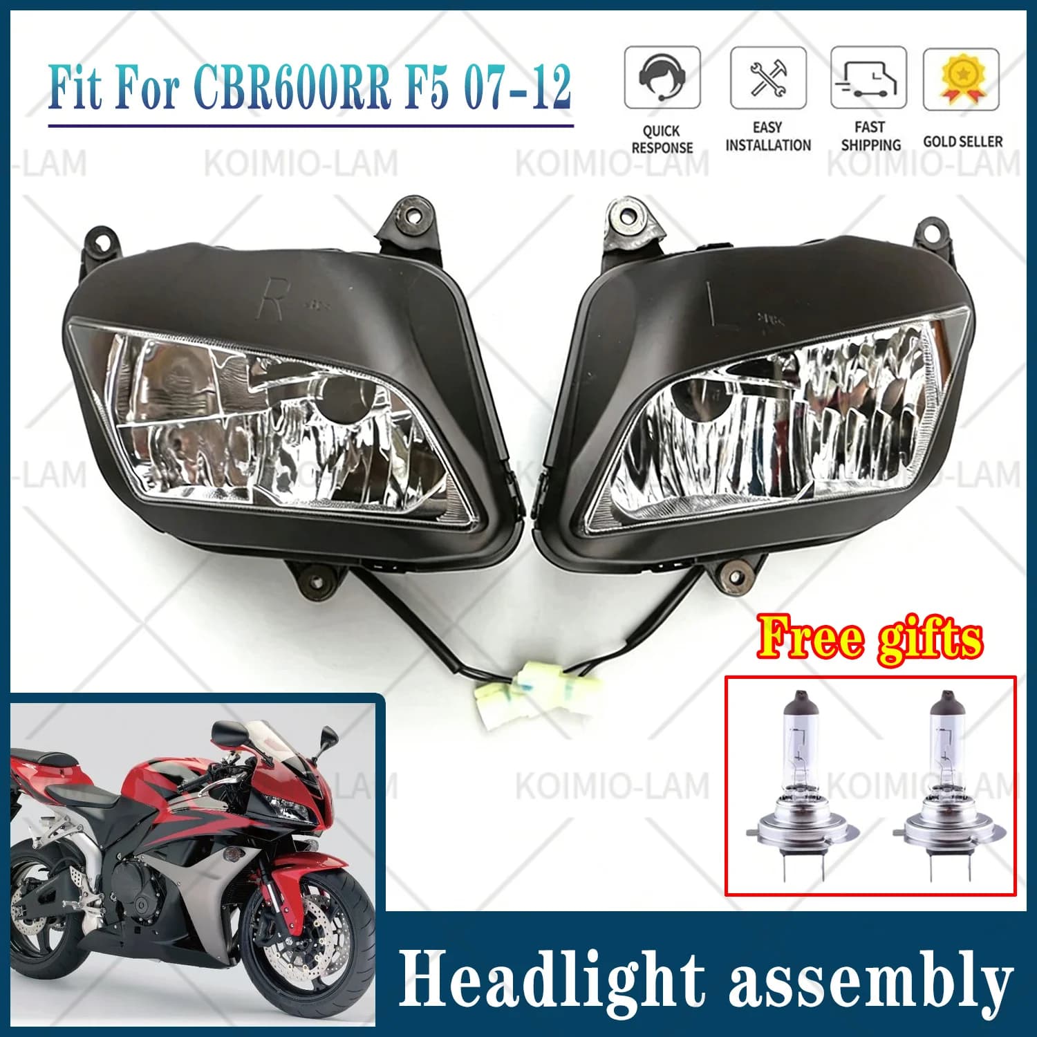 Faro Anteriore per Moto HONDA CBR600RR 2007 - 2012 F5, Gruppo Ottico CBR 600RR 2008 2009 2010 2011