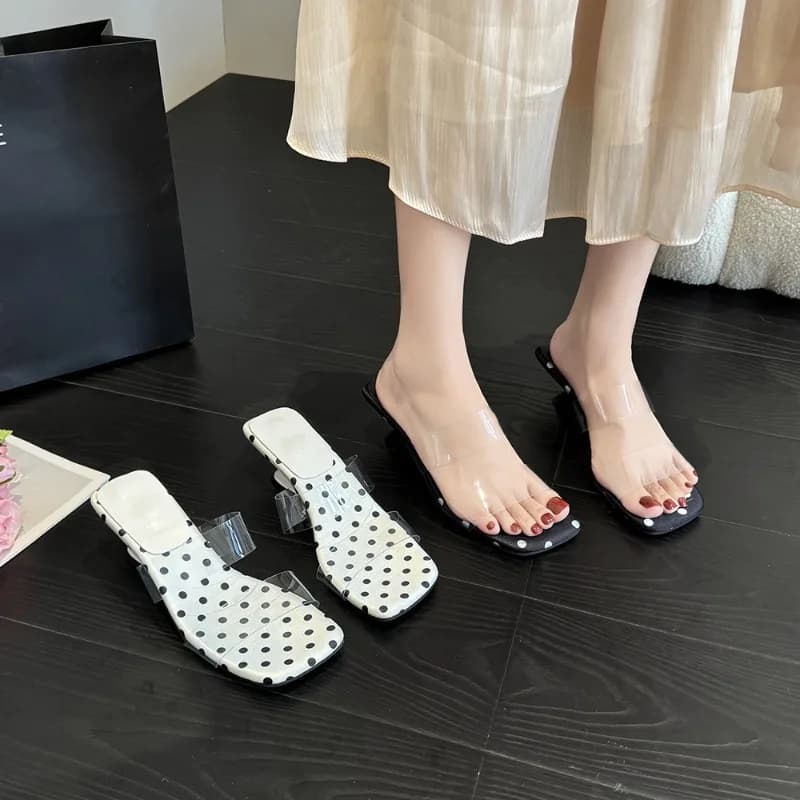 2026 New Transparent Double-strap Sandals French Soft-soled Special-heel Fashion Slippers