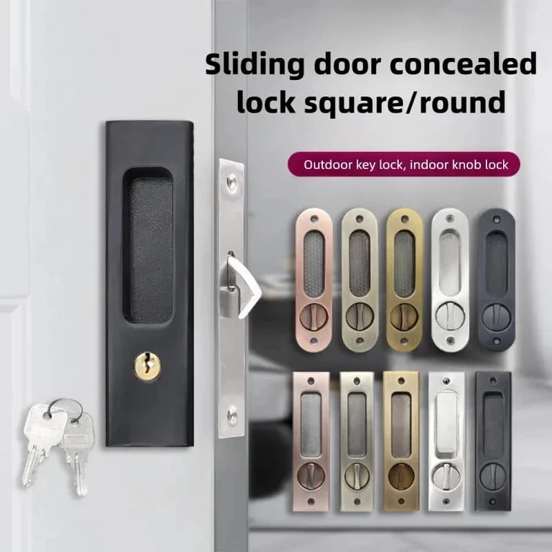 Serratura Nera Scorrevole con Chiave, Sicurezza Durevole per Interni - Maniglia a Gancio Mobile per Balcone, Cucina, Bagno