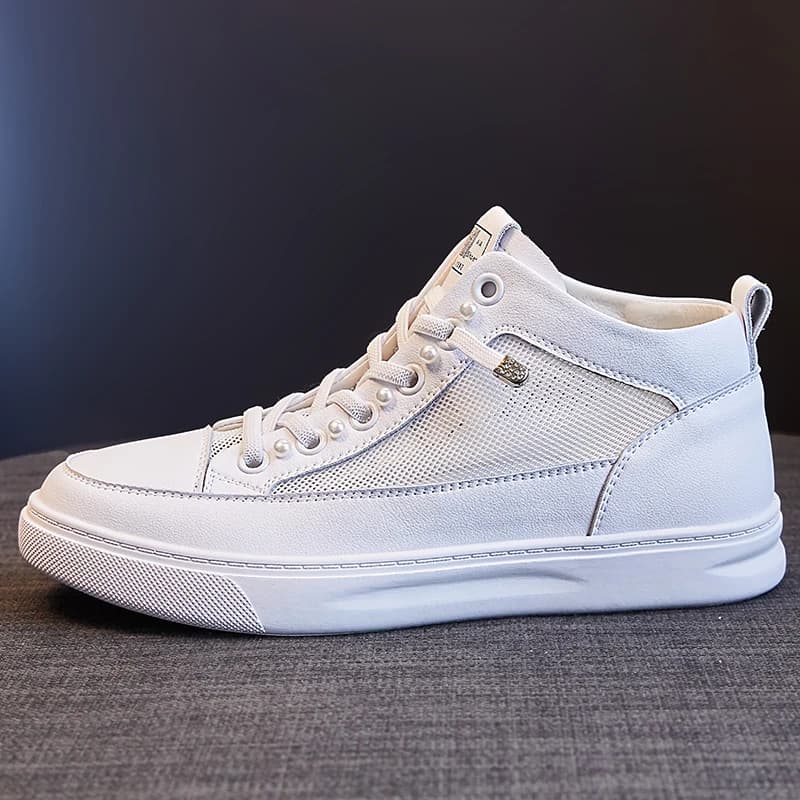 Ladies Summer Genuine Leather Mid‑Top Sneakers White Lazy Breathable Flat Casual Walking Board Shoes Hollow Mesh Zapatos Mujer