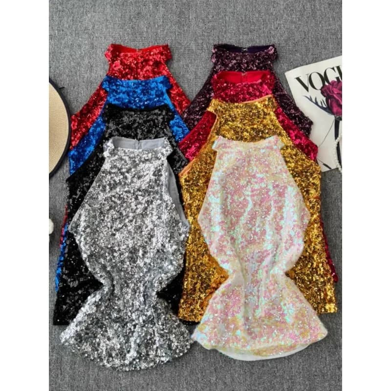 Heavy Industry Sequin T-shirt Women Autumn 2024 New Korean fashion Loose Slimming Full Body Sparkling Vest Trendy tank Tops