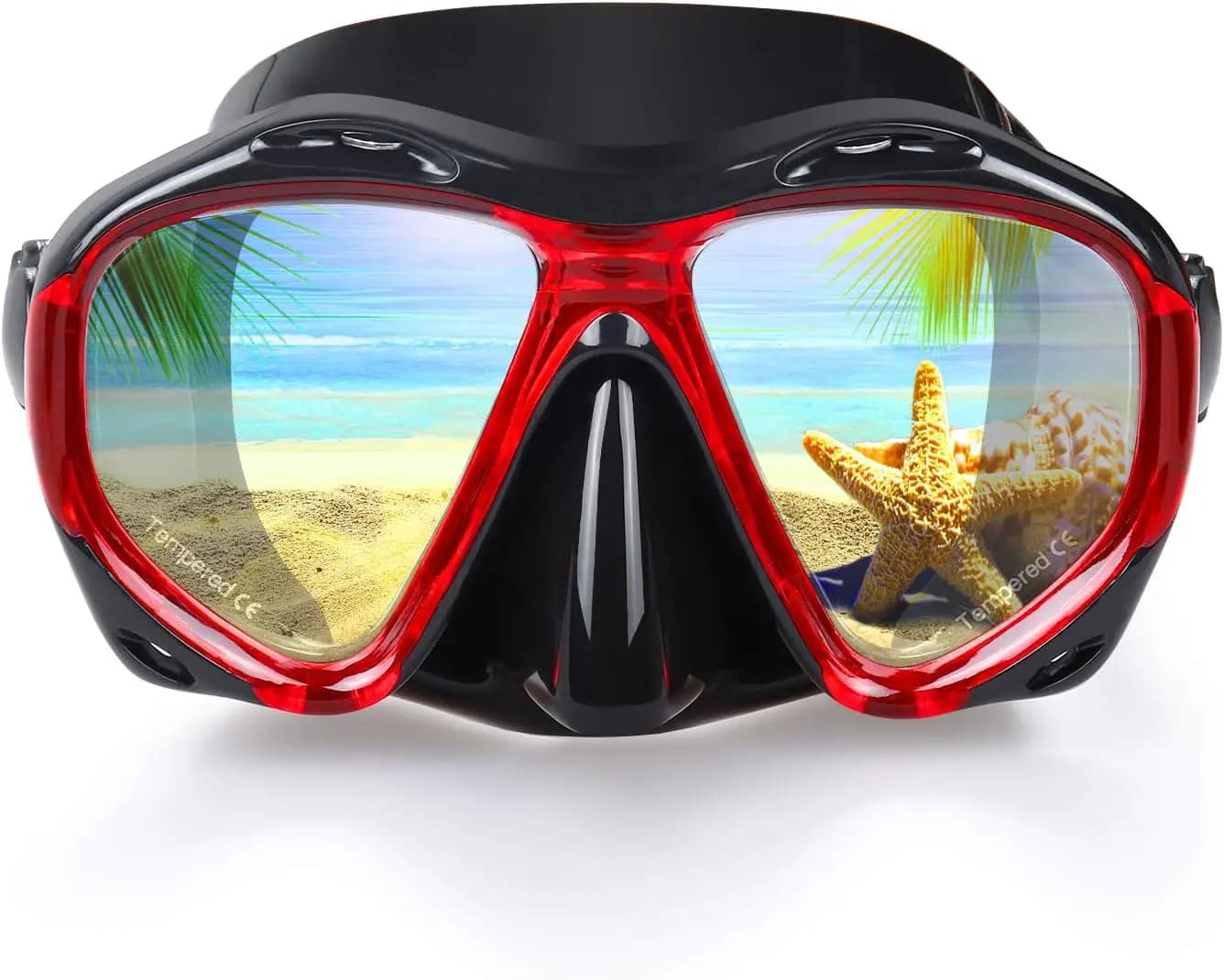 Underwater Mask HD Overview, Anti-foging Eyelets with Tempered Glass and Diving Cover