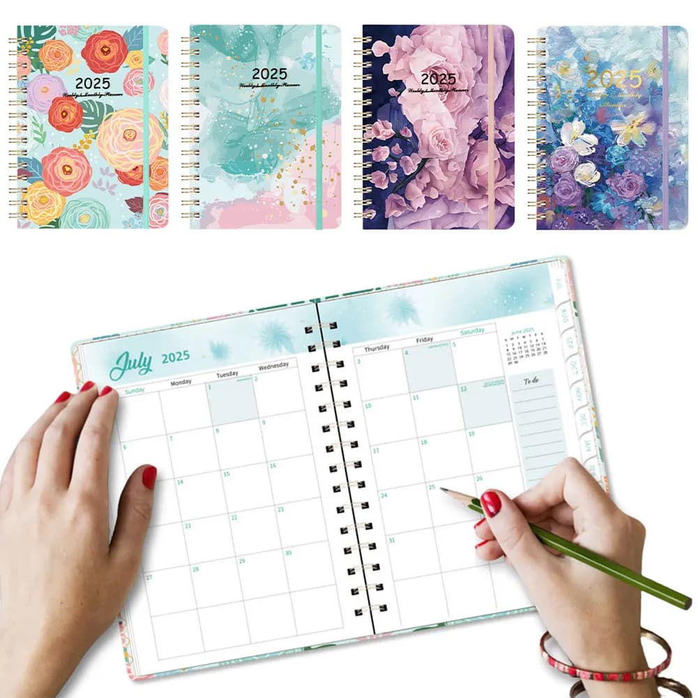Agenda Settimanale A5 2025 con Schede Mensili, Planner Mensile, Calendario per Ufficio e Scuola