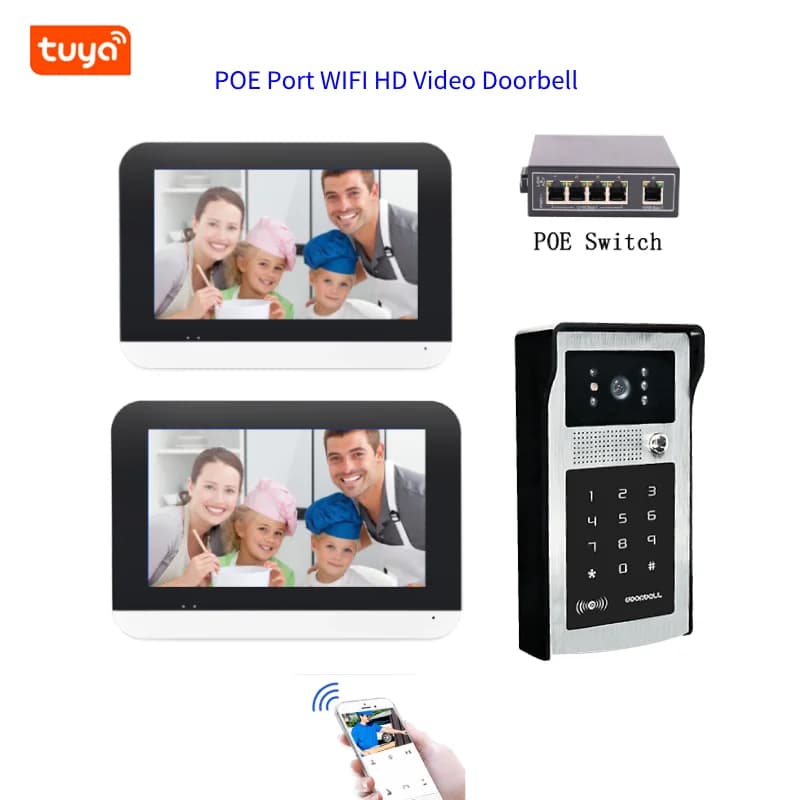 Videocitofono HD 1080P Tuya Smart 7 ''WIFI Videocitofono cablato Monitor touch per kit telecamera videocitofono porta POE domestica