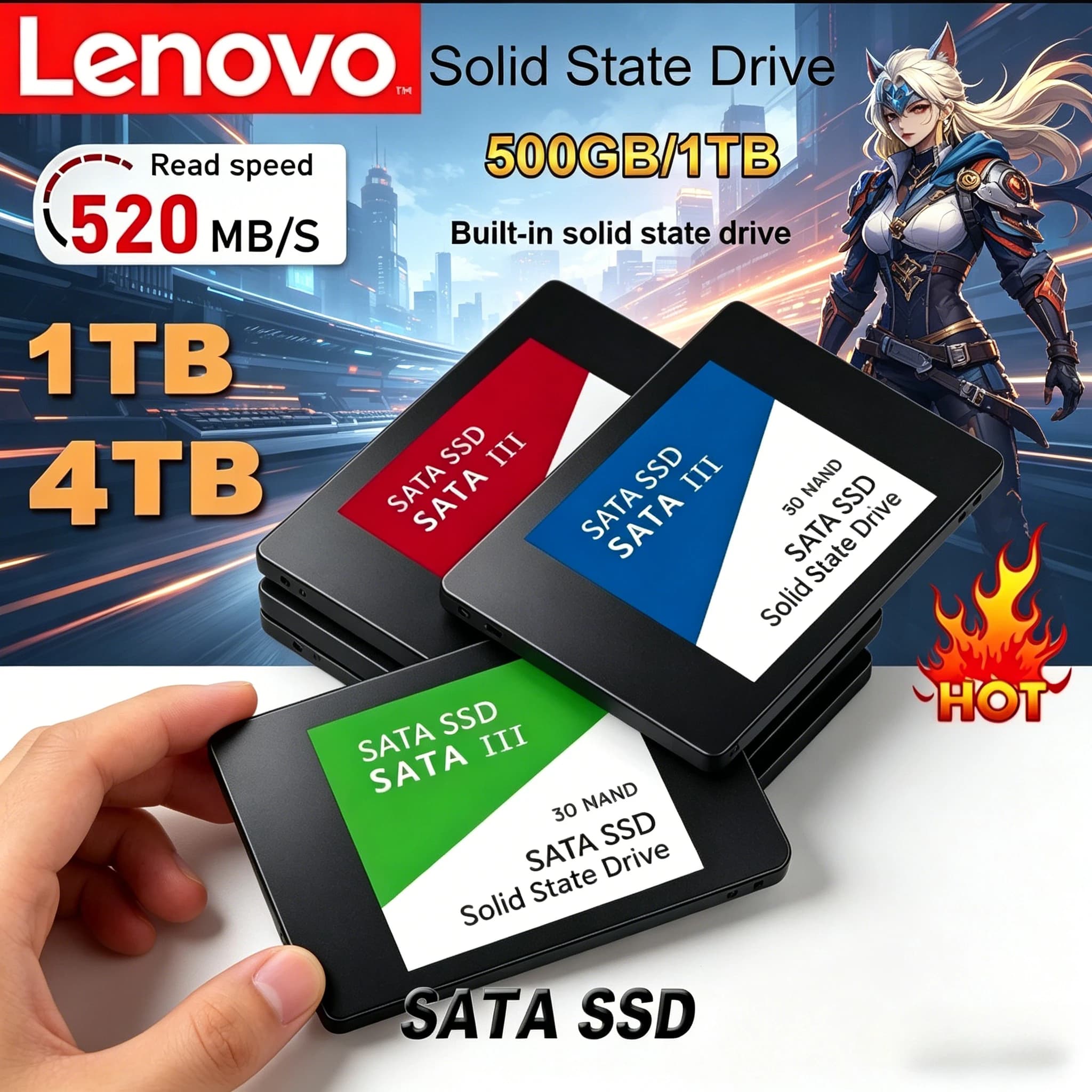 Lenovo SSD External 4TB Hard Disk For Internal Hard Drive Sata3 Interface Portable High Speed Solid State Drive For Laptop