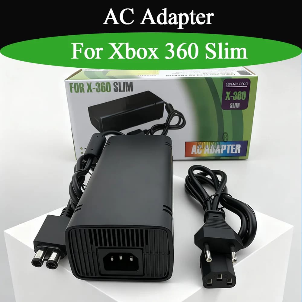 For Xbox 360 Slim AC Adapter Power Supply Cord EU/US/UK Plug Replacement Charger with Cable 100-240V Game Console Accessories