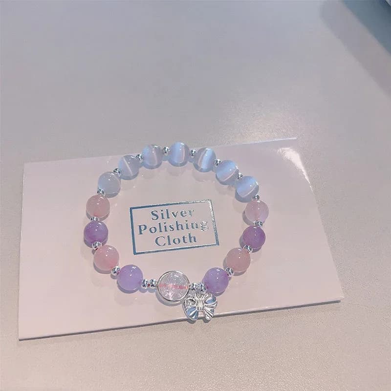 Bracciale con nappa a catena a stella con design di nicchia alla moda per donna Bracciale con corda elastica con perline di cristallo blu fantasia Gioielli per migliore amico