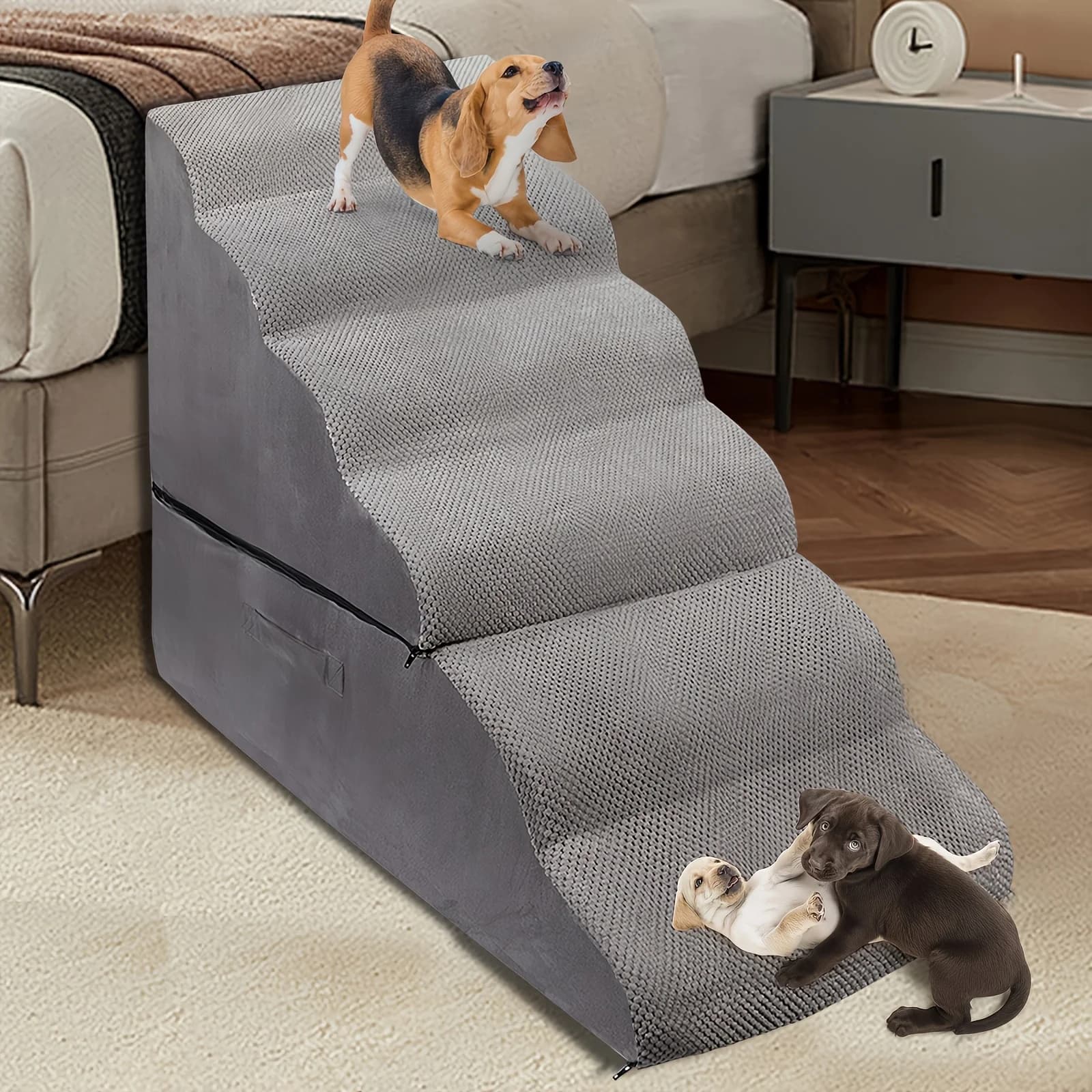 Scale per cani per letti alti da 25-28 pollici, scale in schiuma a 6 livelli per letto alto, rampa antiscivolo per cani, ideale per cani di piccola taglia, anziani o feriti