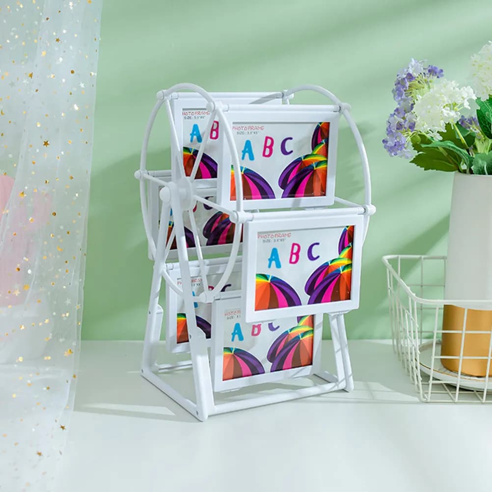 Cornice portafoto girevole in plastica con rotazione a 360 gradi, decorazione da tavolo, cornice per esposizione di immagini, per regali per bambini e famiglie